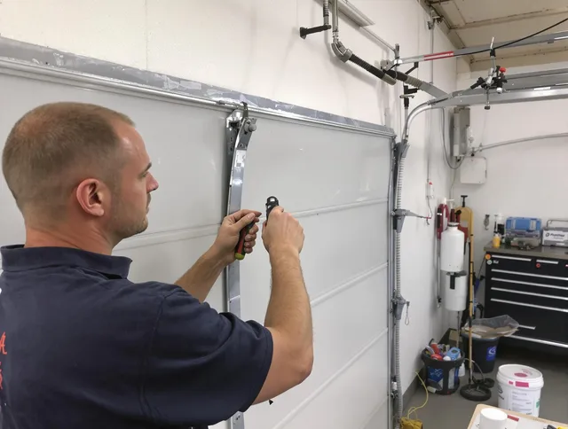 Before and after garage door dent repair by Rockland Garage Door Repair in Rockland