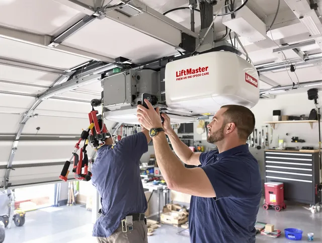 Rockland Garage Door Repair technician performing advanced diagnostics on garage opener in Rockland