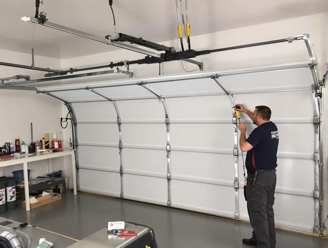 Rockland Garage Door Repair certified technician performing overhead door system repair in Rockland