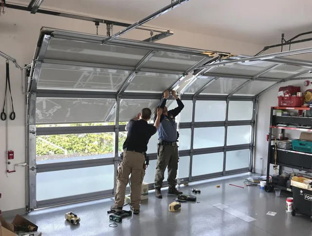 Rockland Garage Door Repair expert performing precise panel replacement on Rockland garage door